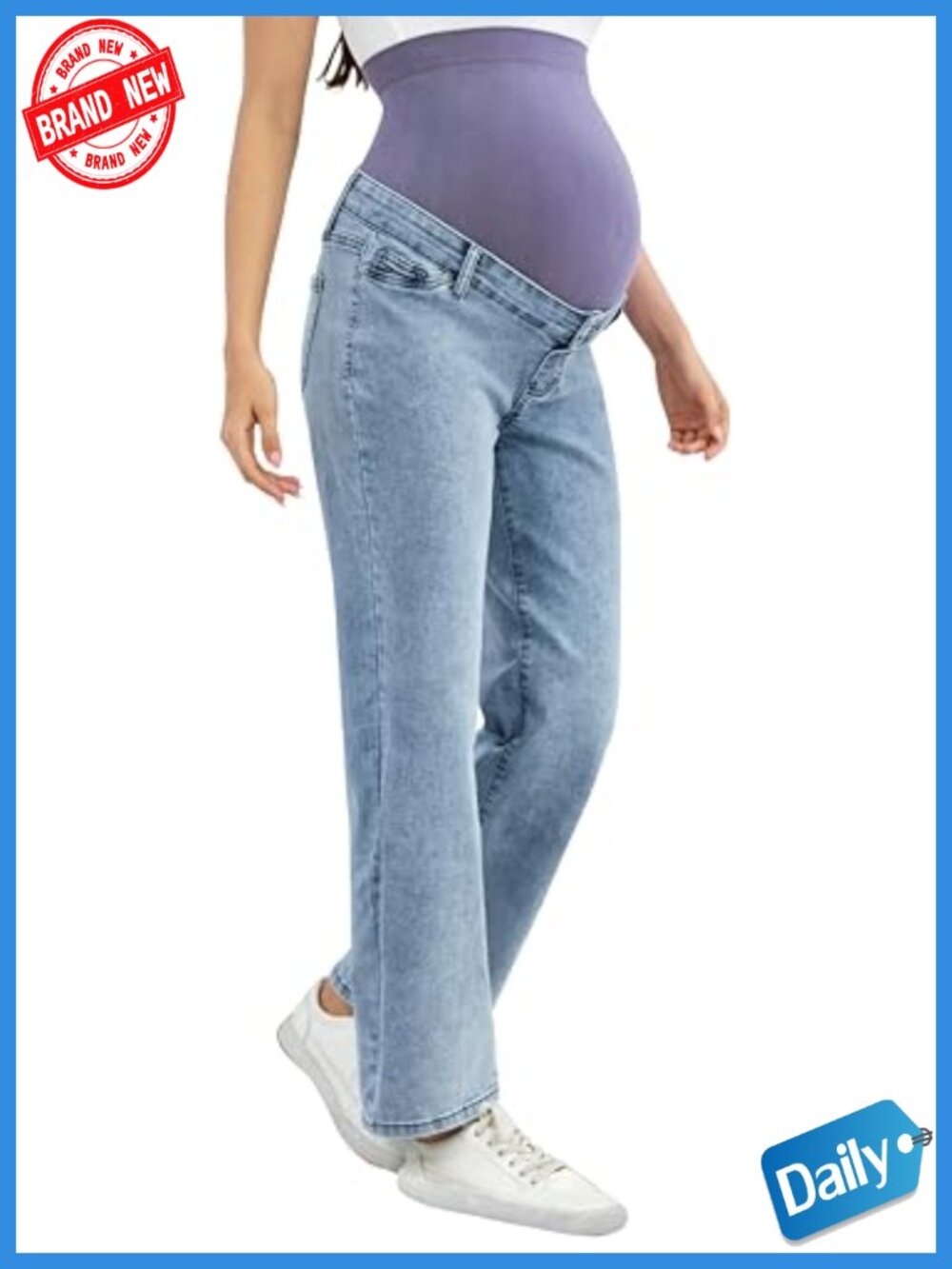 OVRUNS Maternity Wide Leg Jeans Over Belly Stretchy Pregnancy Pants Soft